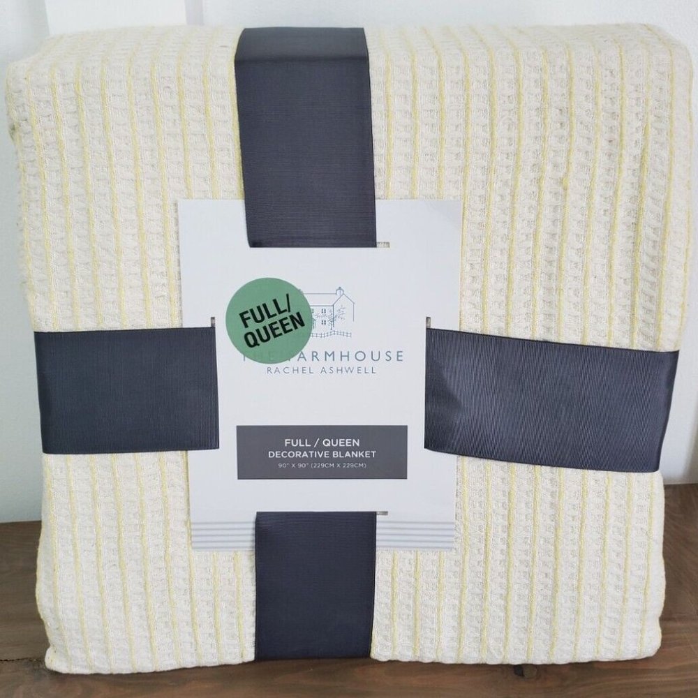 Rachel Ashwell Yellow & Cream Waffle Blanket Full Queen 90" x 90"